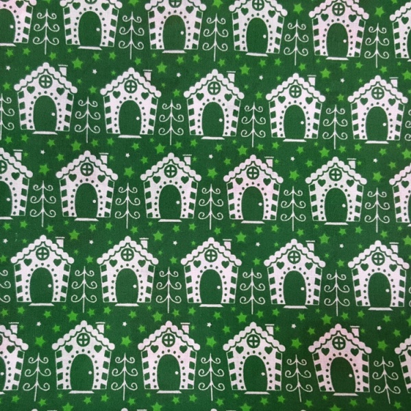 Christmas Polycotton HOUSE ON GREEN